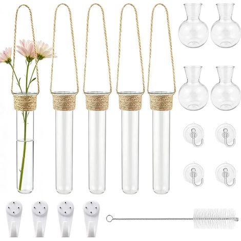 4 Vase Tube à Essai Verre Vase Propagation&4 Ventouse Vases Mural (1/5)