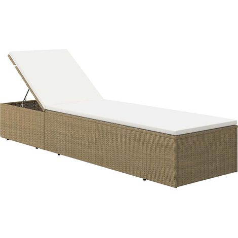 Lettino Prendisole Sdraio in Polyrattan Marrone e Bianco Crema (1/5)