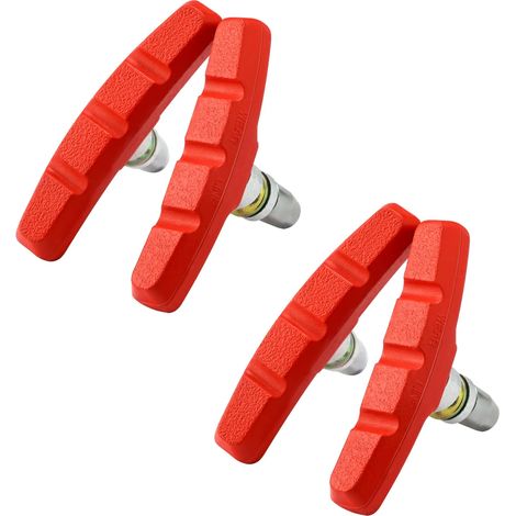 2 Paires V-Brake Patins de Frein 70mm V Bike plaquettes de frein de vélo avec écrous hexagonaux et entretoises Ensemble de blocs de Frein Vélo Set 70 mm VSP70(Rouge) (1/5)
