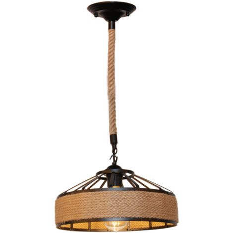 royaluxe- Suspension Luminaire D'Intérieur En Métal Ø30CM Lampe Suspendue Rétro Vintage Plafonnier En Corde De Chanvre (1/5)