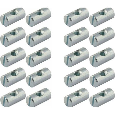20x Montagebeschlag Gewinde M6 x Länge 20mm x 10mm Chromstahl Mutter Verbinder Holzmöbel Babybett Kinderbett Tisch Stuhl Schrank Regal Exzenterdübel (1/2)