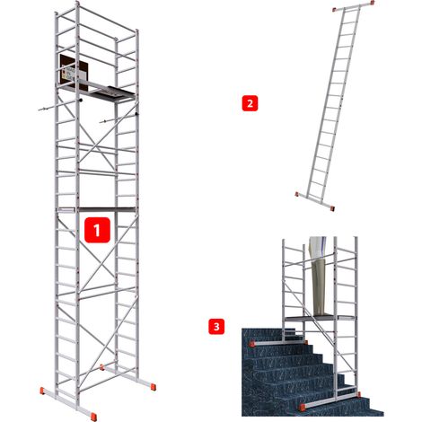AluCombine 3.0 - 700, Arbeitshöhe 7m, Leiterngerüst mit Traverse & Wandanker