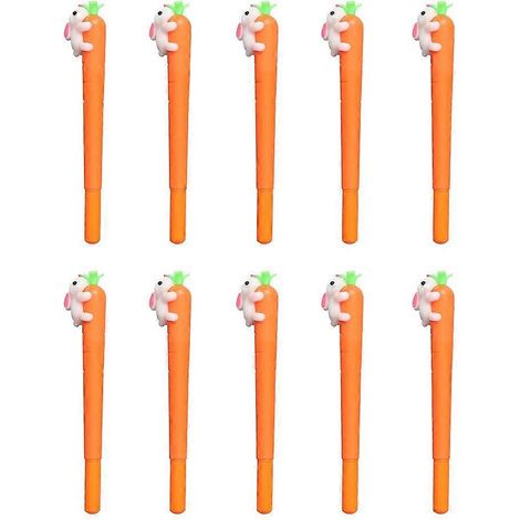 Lot de 10 stylos gel noirs en forme de carotte (0,5 mm), motif lapin, pour l'école, le bureau et les étudiants.-Orange