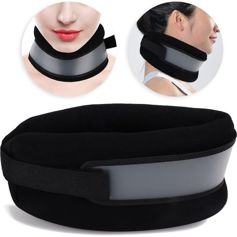 Collier Cervical Correctif Respirant avec Sangle de Soutien - Dispositif de Traction Douce pour le Cou - Taille Moyenne - Noir (1/5)
