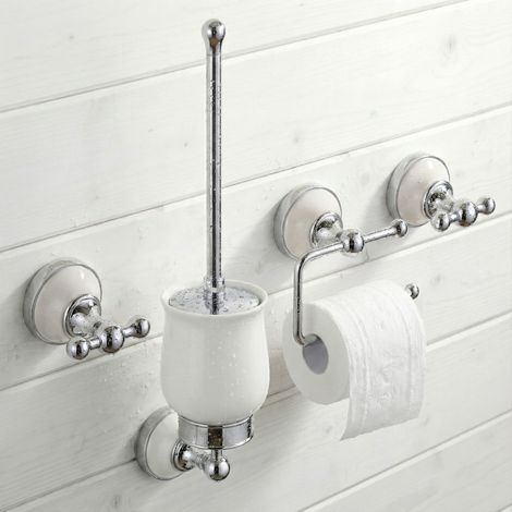 PaulGurkes weiß Bad-Accessoires Nostalgie Retro Haken WC-Bürste WC-Papierhalter