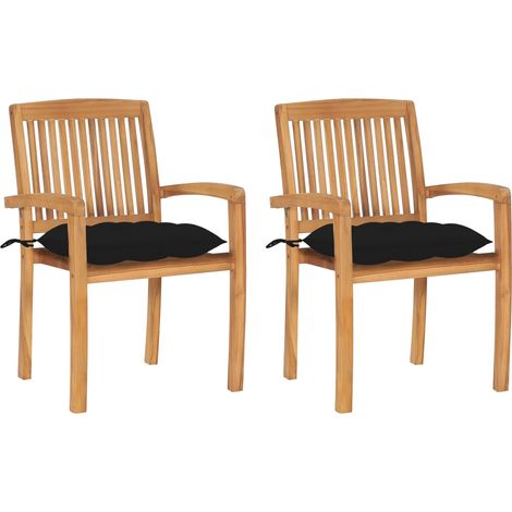 Lot de 2 Chaises de jardin Fauteuils de Jardin avec coussins noir Bois de teck massif 18271 (1/5)