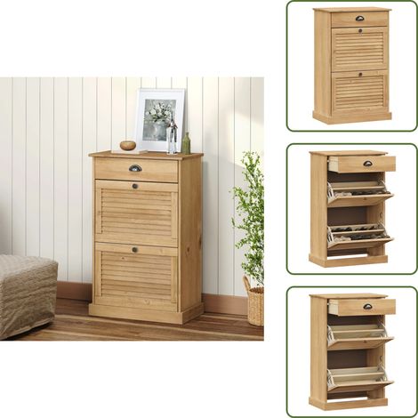 The Living Store Scarpiera VIGO 60x35x96 cm in Legno Massello di Pino - Scarpiera da interno