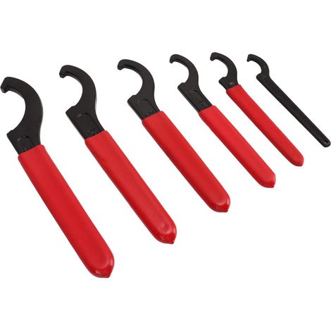 Lot de 6 clés à ressort en forme de C pour réglage de ressorts hélicoïdaux, outils en acier allié avec poignée en caoutchouc (1/5)