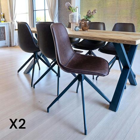 Chaise pivotante marron foncé avec couture (lot de 2) AMSTERDAM (1/5)