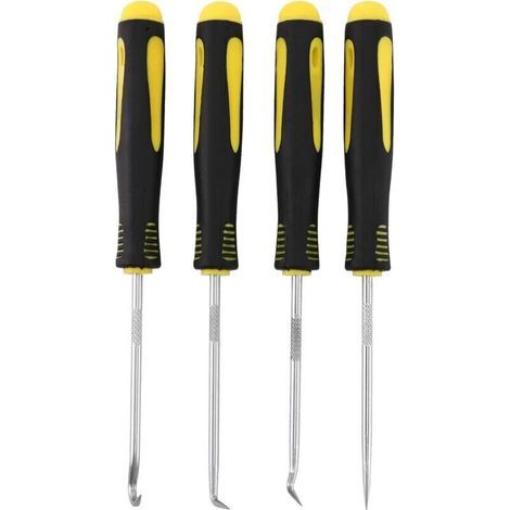 4 pièces grattoir crochet outil ensemble huile joint extracteur caoutchouc joint torique crochet joint joint tournevis main outil de retrait outils noir et jaune (1/4)