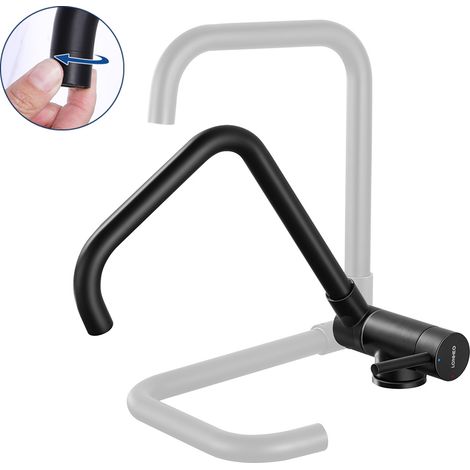 Lonheo Rubinetto Cucina Pieghevole fino 180 Girevole a 360, Rubinetto da Cucina Sottofinestra in Acciaio Inox, Miscelatore Monocomando per Lavello, Nero