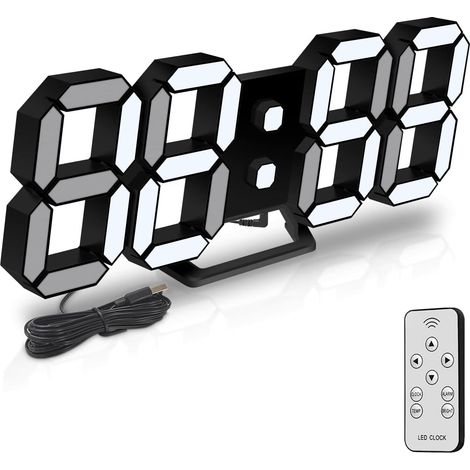 QAZQA Horloge Murale Digitale LED 3D Petit Réveil Télécommande 23.5CM 12/24 Heure Temperature Date Affichage Temps Mémoire Fonction Snooze Veilleuse Luminosité Regolabile Cuisine Bureau Salon Noir