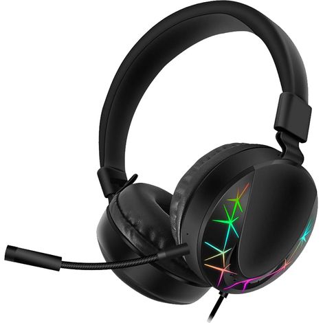 Casque AKZ-021 filaire RGB lumineux, à bobine mobile rétractable, pour jeux, musique et sport, noir (1/3)