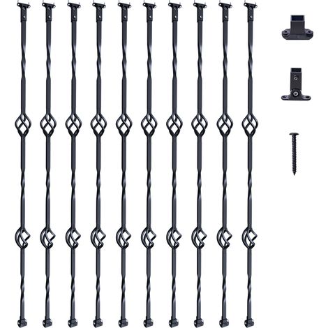 VEVOR Balaustres de Metal para Escaleras Barras Decorativas de Acero Galvanizado 1122 mm 10 Balaustres de Seguridad Estilo Cesta Doble con Zapatas y Tornillos para Barandilla de Escalera en Caracol