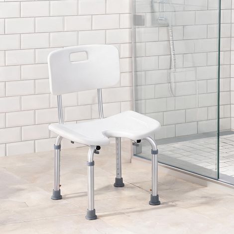 Chaise de douche réglable 136 kg dossier haut aluminium blanc (1/5)