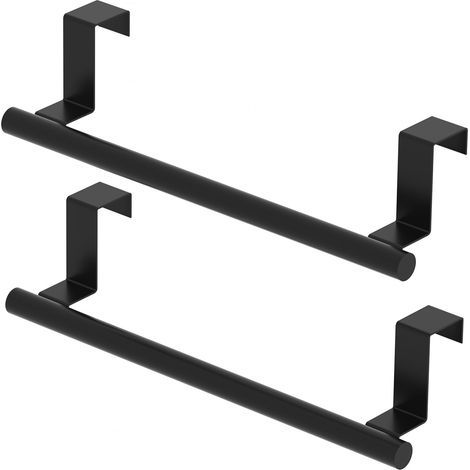 Toallero para colgar sobre el armario, toallero de cocina para puerta de armario, toallero de acero inoxidable para puerta de armario, negro mate, paquete de 2 (1/5)