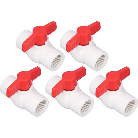Robinet à boisseau sphérique PVC 32mm/1.3in, 5 pièces, poignée en T plate, vanne d'arrivée d'eau pour piscine. (1/5)
