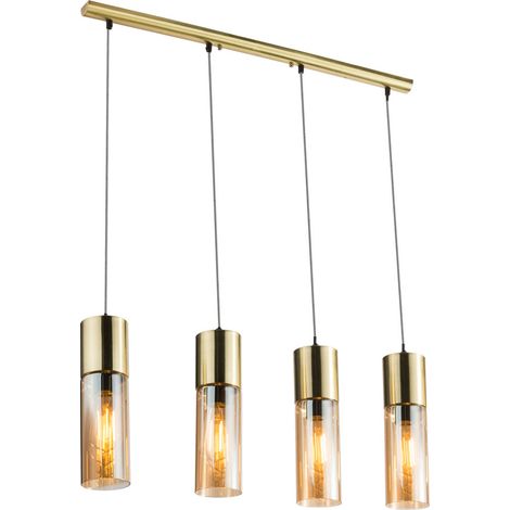 Messing Decken Hänge Lampe Wohn Zimmer Beleuchtung Glas Pendel Leuchte amber Globo 21000-4HM