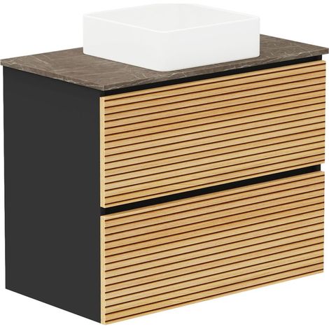 Meuble de salle de bain Dash - Ensemble de salle de bain à 2 tiroirs, suspendu au mur, avec lavabo en céramique, meuble de fond de 46 cm, meuble monté, lavabo sur plan de travail sans miroir 80 (1/5)