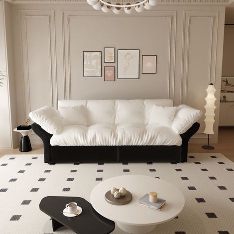 Canapé convertible 3-en-1 190 cm, lit escamotable queen-size avec capitonnage et 2 coussins moelleux, canapé-lit en velours multifonctionnel, beige/blanc (1/5)
