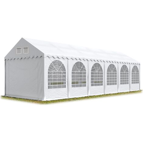 Festzelt XXL Partyzelt 4x12m, hochwertige schwerentflammbare PVC 1400 N Plane nach DIN in weiß, 100% wasserdicht, vollverzinkte Stahlkonstruktion mit Verbolzung, Seitenhöhe ca. 2,6 m
