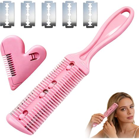 2 coupe fourche cheveux tondeuse à cheveux onduleur cheveux double face avec 5 lames de rechange, peigne de coupe pour cheveux pour adultes et enfants (1/5)