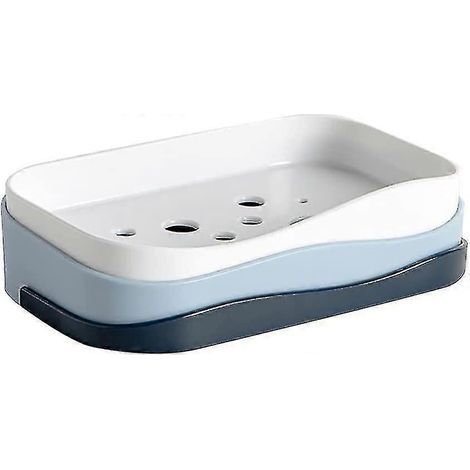Doppellagige Seifenschale, wandmontierter Seifenhalter, selbstklebende Seifenablage ohne Bohren, für Badezimmer, Küche, Badewanne (blau) (1/3)