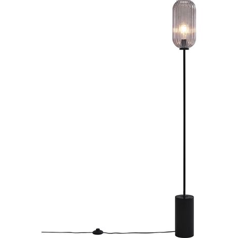Art Deco Stehleuchte schwarz mit Rauchglas - Rid