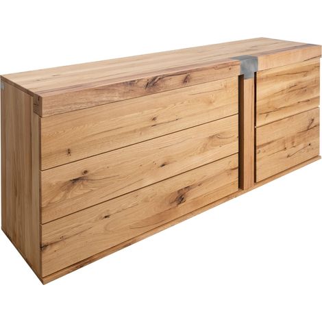 Massivmoebel24 – Buffet 180x45 cm en chêne sauvage et lombard huilé – Style moderne et minimaliste – Inserts métalliques – Bois naturel (1/3)