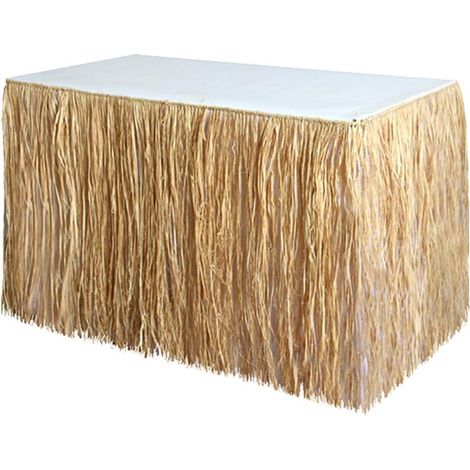 Falda de hierba para decoración de fiestas, mesa hawaiana, fondo para adultos, rafia tropical, falda de mesa para fiestas de verano, falda de escritorio, accesorio decorativo con simulación (1/5)