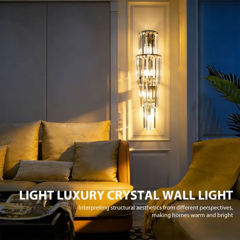 Moderne LED Kristall-Wandleuchte mit 4 Ebenen, Kompakte Wandlampe Gold, 3 Farbtemperaturen, Elegante Beleuchtung für Schlafzimmer