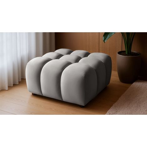 Polsterhocker Designerhocker FLOW in Stoff Bluvel Silbergrau