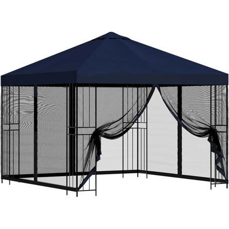 Le chalet de jardin a des murs de 3 x 3 mètres et est fait de fibre de polyester bleue et d'acier. (1/5)