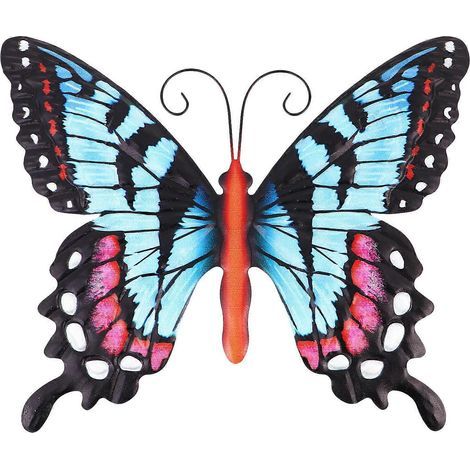 Schmetterlingsanhänger aus Schmiedeeisen, 3D-Schmetterlingswanddekoration für Zuhause – 22,8 x 27,5 cm – Blau (1/4)