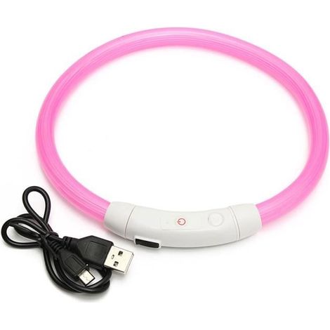 USB Rechargeable Etanche Collier Chien Animaux Familier LED Clignotant Lumineux Pink