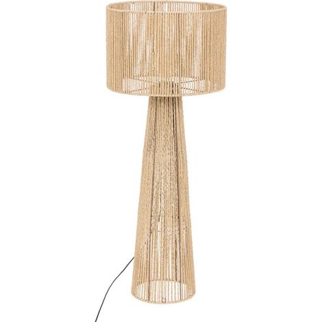 Atmosphera – Lampadaire LED 97cm beige – Métal et papier tissé – Interrupteur à pied – Design rond tendance (1/4)