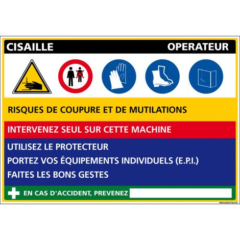 Panneau Fiche de Poste Cisaille (C1095) - Plastique PVC 1,5 mm - 300 x 210 mm