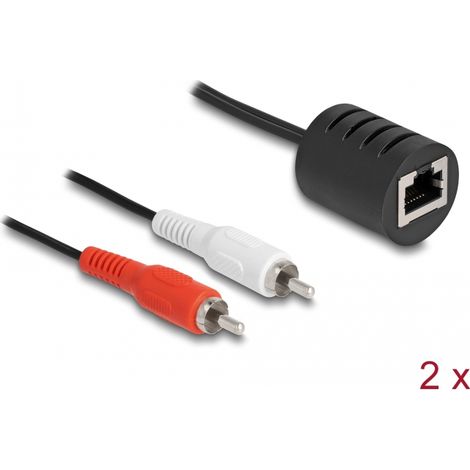 Delock Extensor de audio estÃ©reo RJ45 hembra a 2 x RCA macho Cat.5 hasta 50 m set 2 piezas