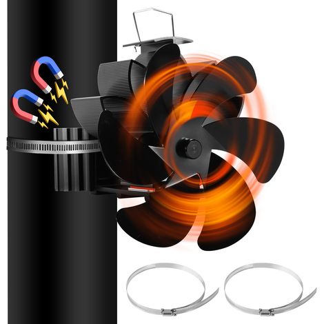 Jopassy Ventilatore per camino senza elettricità, 6 pale per stufa Stufa silenziosa con anelli di sospensione per stufa a legna (1/5)