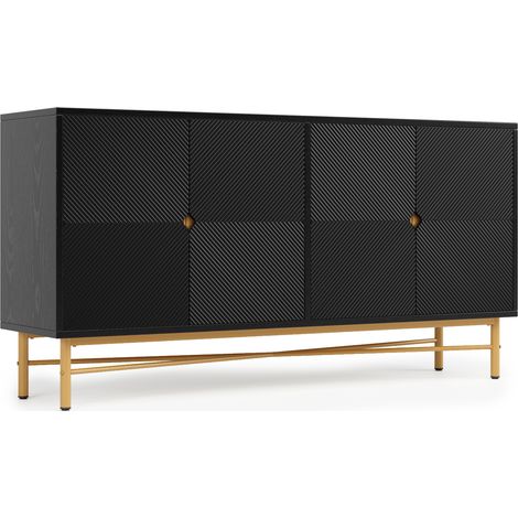 Credenza nera a 4 ante 160 x 40 x 82 cm con maniglie e piedi dorati lucidi (1/5)