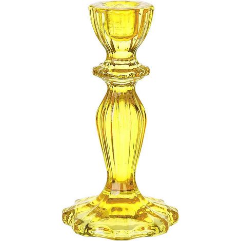 Bougeoir en Verre Jaune Conique, 16 cm - Décoration de Table Élégante pour Dîner, Pâques, Mariage Boho, Soirée d'Été (1/2)