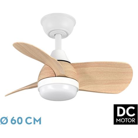 FABRILAMP Lüfter Dc 24w Pirdo Weiß/Buche 3 Flügel 60d 2400lm 6 Geschwindigkeiten 3000-4500-6000k/Quake, Speicher &amp Timer