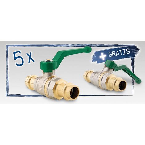 Paquet promotionnel robinet a billes a presser avec levier alu 15x15mm, 5 + 1 robinet gratuit