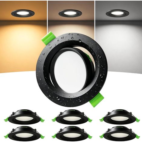 Lot de 6 Spots LED Encastrables Orientables 45°, Découpe Ø68-80 mm, 3CCT 2700K/4000K/6000K, Spots LED Extra Plats 23 mm, 5W, IP44 pour Salle de Bain et Cuisine, 230V, Noir (1/5)
