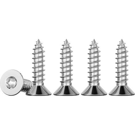 50 Holzschrauben – Edelstahlschrauben – Selbstschneidende Senkkopfschrauben TX10 für Schreiner- und Möbelreparaturen, Silber, 3 x 16 cm (1/5)