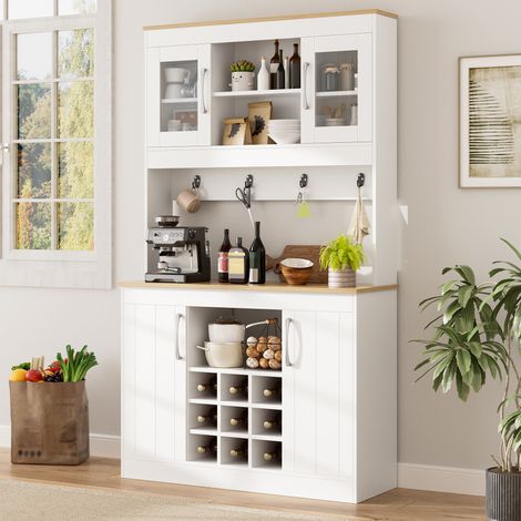 LINHOO Buffet de Cuisine 175 cm avec Vitrines, Porte-Bouteilles et Crochets (1/5)