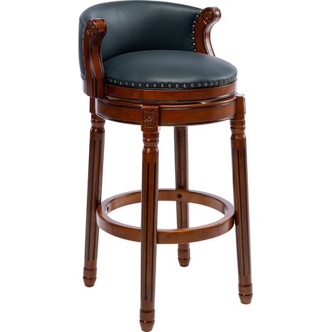 Tabourets de bar en bois avec revêtement en cuir de vache, chaise de bar pivotante à 360 degrés avec dossier, tabourets de bar hauteur comptoir pour la cuisine, la salle à manger et le bar à domicile