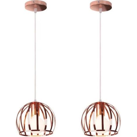 U-Do 2Pcs Suspension Luminaire Créatif Lampe en Métal Or Rose E27 Lustre Ajustable design Vintage décoration Salon Cuisine (1/4)