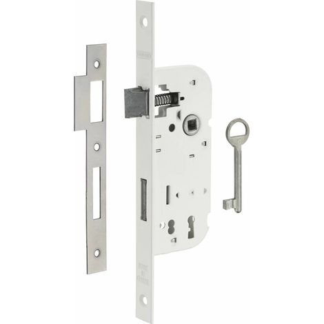 THIRARD - Serrure encastrable à clé pour porte de chambre, axe 40mm, bouts carrés, 1 tour, blanc, 1 clé - THIRARD