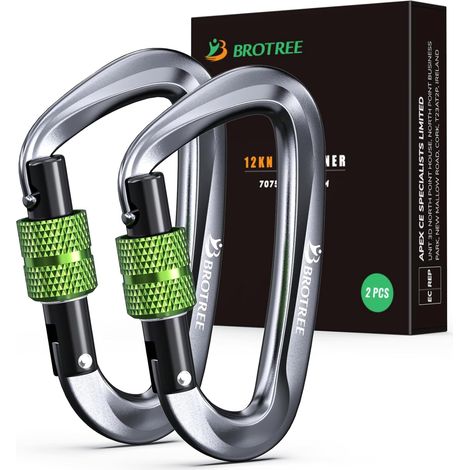 D-förmiger Aluminium-Karabiner – 2er- oder 4er-Pack – Aluminiumlegierung 7075 – 12 kN Schraubverschluss – Ideal für Camping, Wandern und Hängematten – 8 cm, silberfarben (1/5)